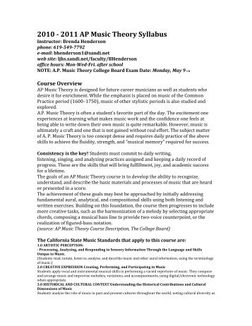 2010 2011 AP Music Theory Syllabus