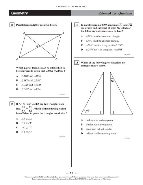 CST 2008 Released Test Questions, Geometry - Standardized ...