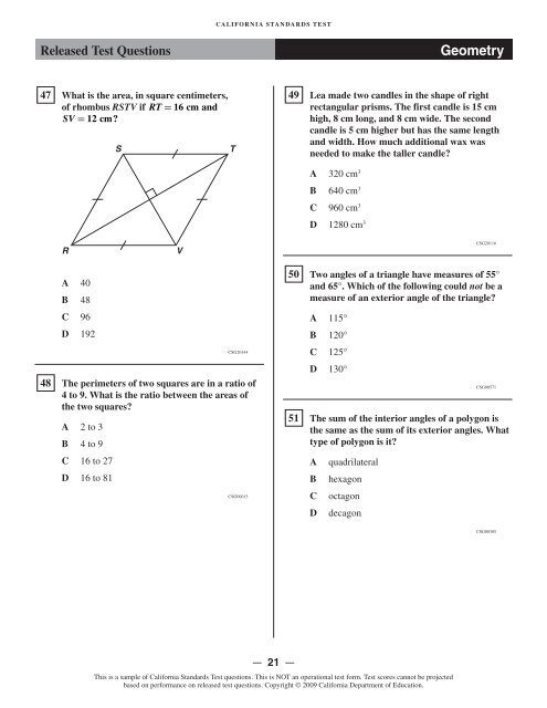 CST 2008 Released Test Questions, Geometry - Standardized ...