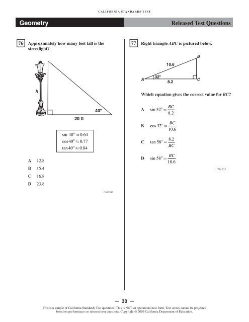 CST 2008 Released Test Questions, Geometry - Standardized ...