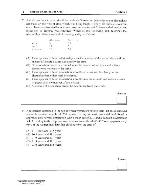 Sample Examination One - La Jolla High School