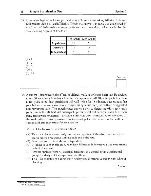 Sample Examination One - La Jolla High School