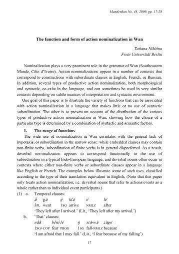 The function and form of action nominalization in Wan - Llacan - CNRS