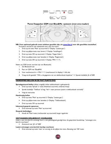 'Paren'/koppelen GSM met Blue&Me -systeem (met sms-reader) - Fiat