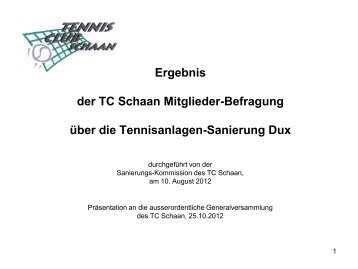 Ergebnis der TC Schaan Mitglieder-Befragung der Tennisanlagen ...