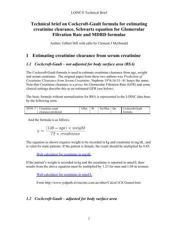 Technical brief on Cockroft-Gault Formula for estimating ... - LOINC