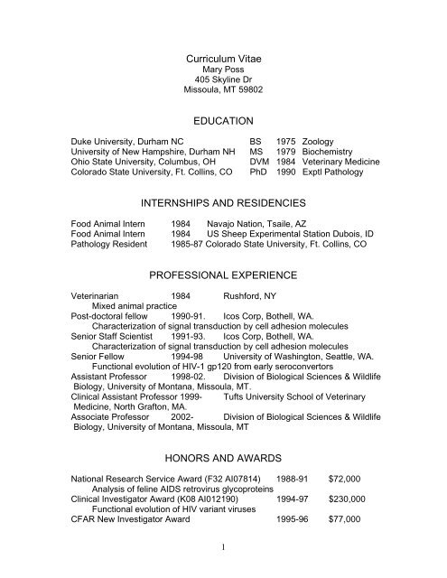 Poss CV - Montana-Ecology of Infectious Diseases (M-EID ...