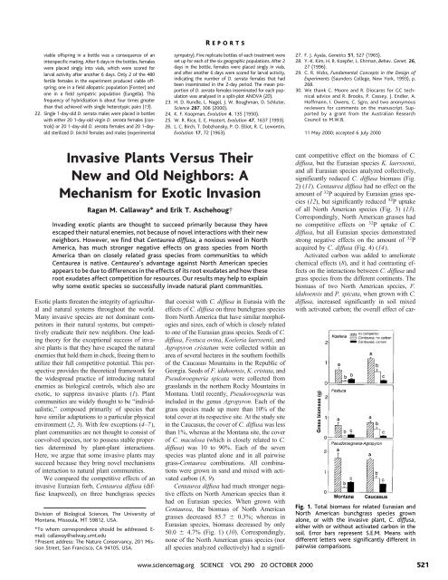 Invasive Plants Versus Their New and Old ... - Erik Aschehoug