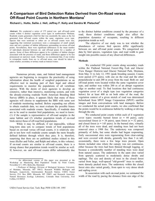 A Comparison of Bird Detection Rates Derived from On-Road vs. Off ...