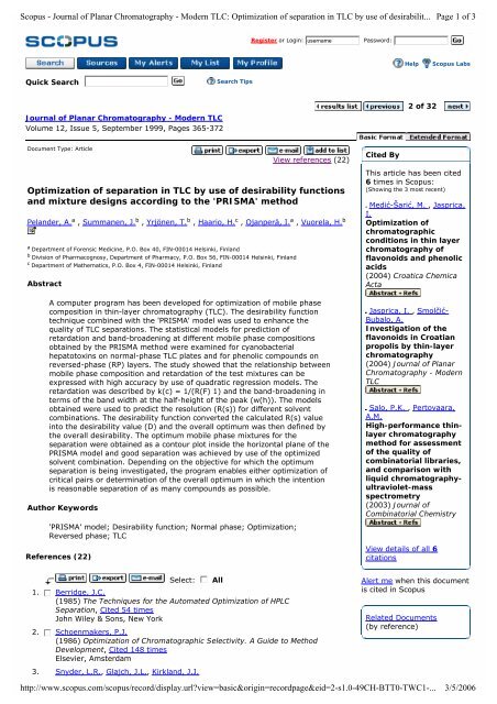 Optimization of separation in TLC by use of desirability functions and ...