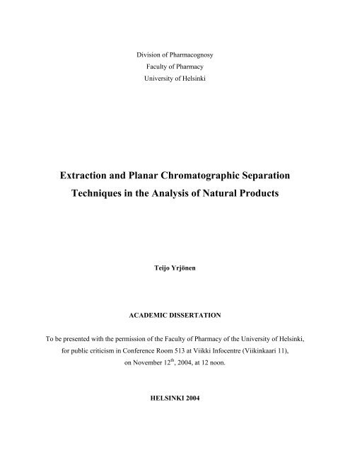 Extraction and Planar Chromatographic Separation Techniques in the