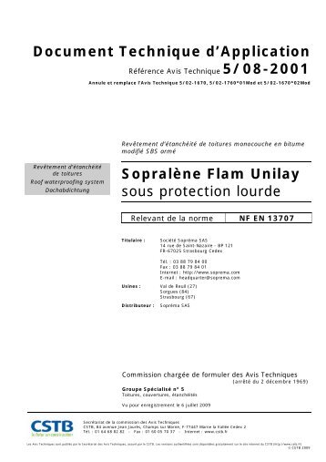 Document Technique d'Application Sopralène Flam ... - Soprema