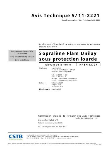 Sopralène Flam Unilay sous protection lourde - Soprema