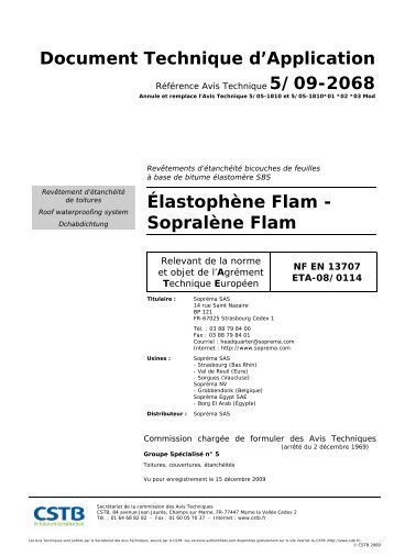 Document Technique d'Application Élastophène Flam ... - Soprema