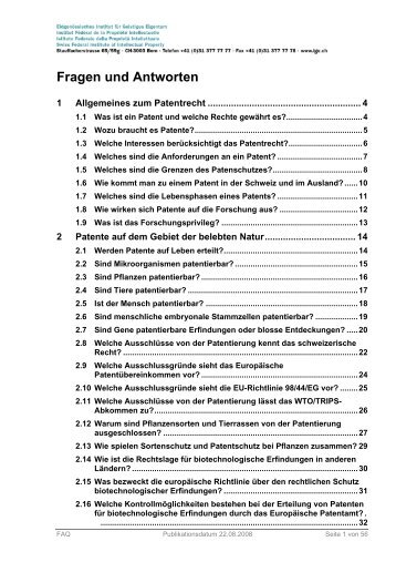 FAQ Biotechnologie und Patente