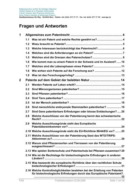 FAQ Biotechnologie und Patente