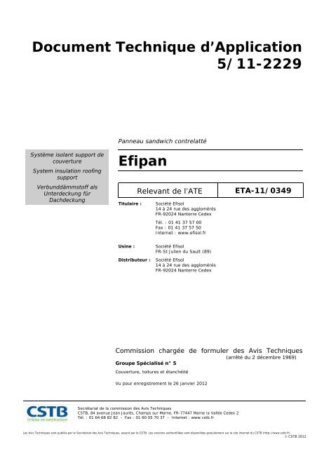 Document Technique d'Application 5/11-2229 Efipan - Soprema