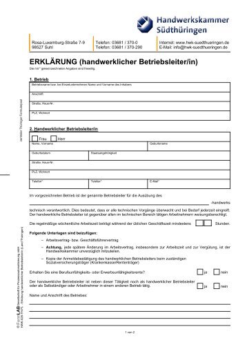 Erklärung (handwerklicher Betriebsleiter/in ... - kbic.de