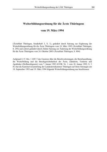Weiterbildungsordnung für die Ärzte Thüringens vom 19. März 1994
