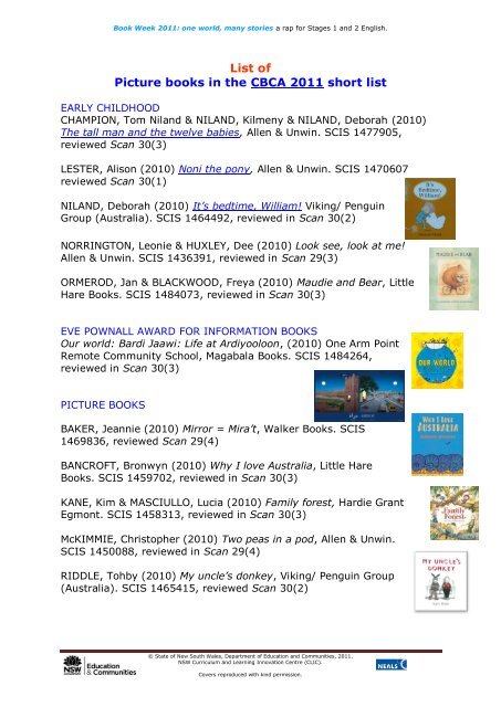 List of Picture books in the CBCA 2011 short list