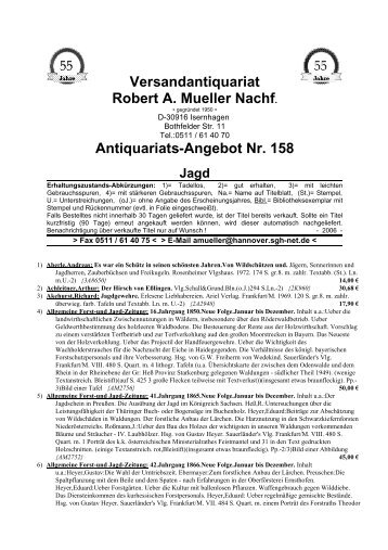 Antiquariats-Angebot Nr. 158 Jagd - Antikbuch24