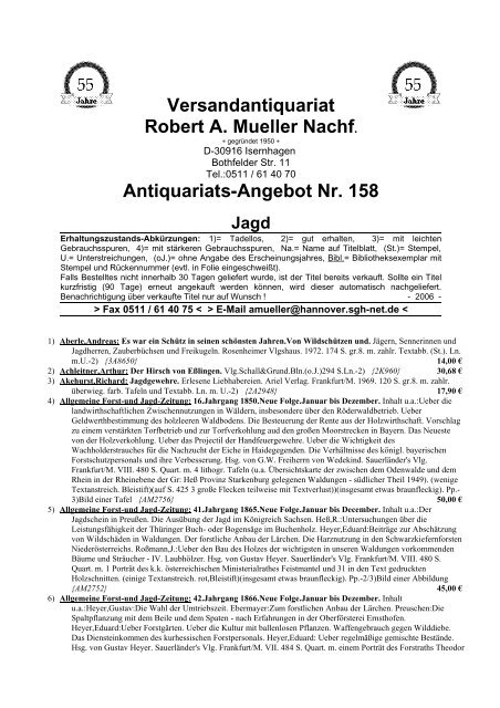 Antiquariats-Angebot Nr. 158 Jagd - Antikbuch24