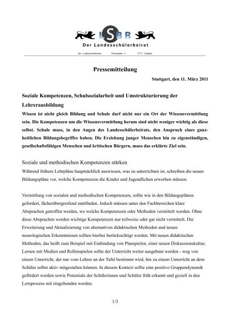 Soziale Kompetenzen - Landesschülerbeirat