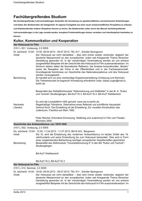 Fachubergreifendes Studium Tu Berlin