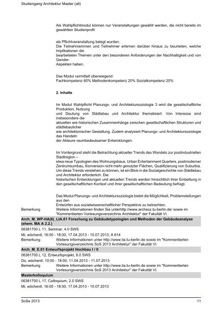 Studiengang Architektur Master (alt) - TU Berlin