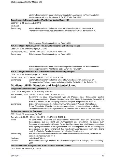 Studiengang Architektur Master (alt) - TU Berlin