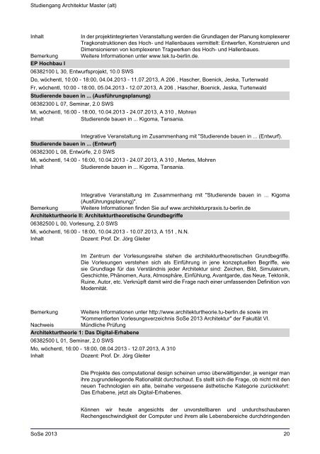 Studiengang Architektur Master (alt) - TU Berlin