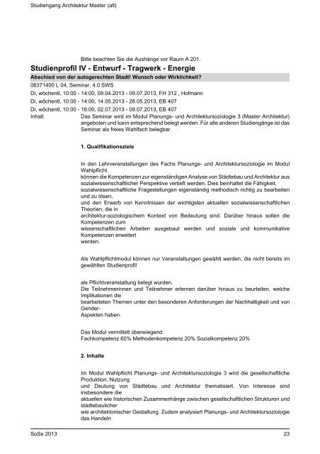 Studiengang Architektur Master (alt) - TU Berlin