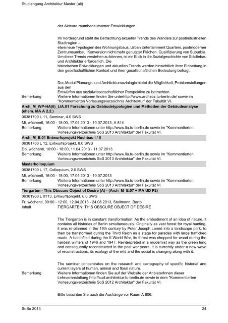 Studiengang Architektur Master (alt) - TU Berlin