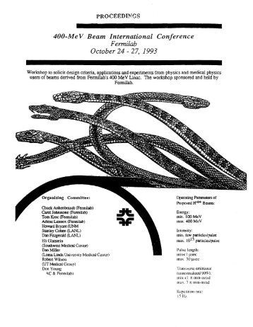 400-MeV Beam International Confere1ice Fermilab October 24 - 27 ...