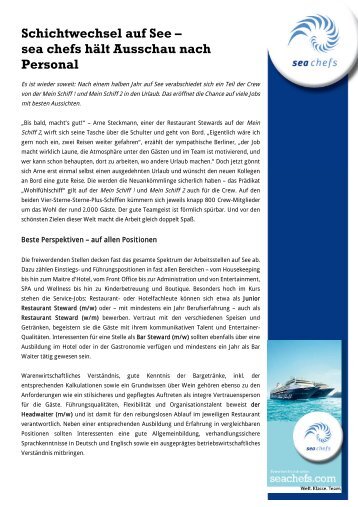 Schichtwechsel auf See – sea chefs hält Ausschau nach Personal