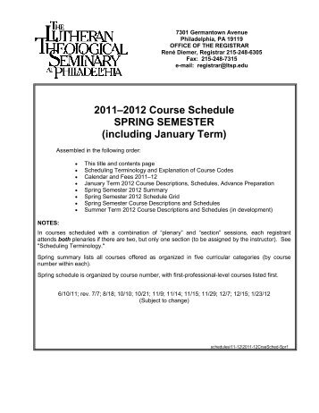 2011?2012 Course Schedule SPRING SEMESTER - Lutheran ...