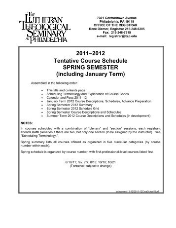 2011?2012 Tentative Course Schedule SPRING SEMESTER ...