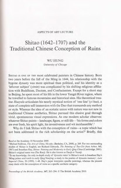 Shitao (1642-1707) and the Traditional Chinese Conception of Ruins