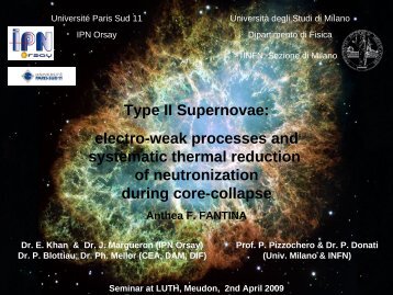 Type II Supernovae: electro-weak processes and systematic ... - LUTH