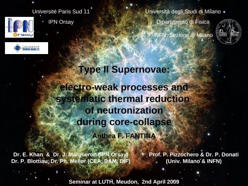 Type II Supernovae: electro-weak processes and systematic ... - LUTH