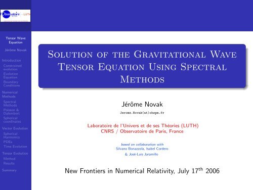Solution of the Gravitational Wave Tensor Equation Using Spectral ...