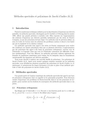 Méthodes spectrales et polynômes de Jacobi d'indice (0,2) - LUTh