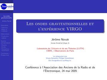 Les ondes gravitationnelles et l'expérience VIRGO - LUTH ...