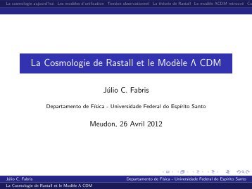 La Cosmologie de Rastall et le Mod`ele Λ CDM - LUTh