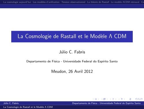 La Cosmologie de Rastall et le Mod`ele Λ CDM - LUTh