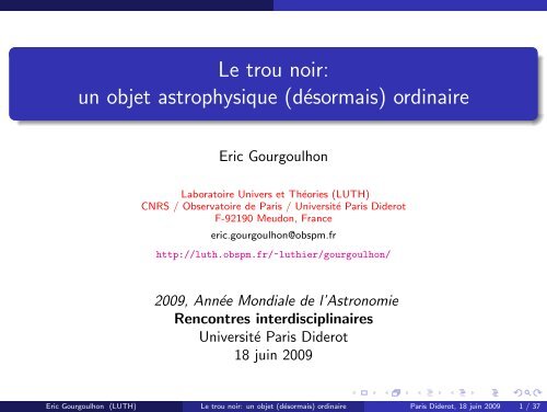 Le trou noir: un objet astrophysique - LUTH - Observatoire de Paris