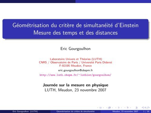 Horloge géodésique de Marzke-Wheeler - LUTH - Observatoire de ...