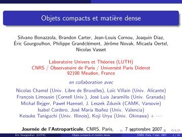 Objets compacts et matière dense - LUTH - Observatoire de Paris