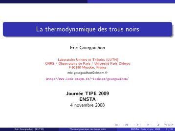 La thermodynamique des trous noirs - LUTh - Observatoire de Paris