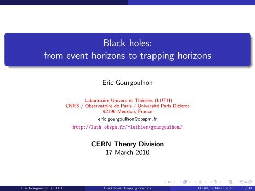 Black holes: from event horizons to trapping horizons - LUTH ...